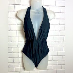 CUPSHE Black Plunge One-Piece Swimsuit/size L